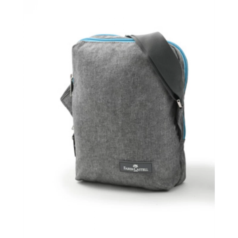 Faber Castell Insulated School Lunch Bag 2-Compartment, Grey&Turquoise  Zipper - فابر كاستل