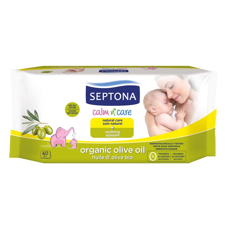 Septona Baby Wipes with Organic Olive Oil, 60 Pieces - سيبتونا