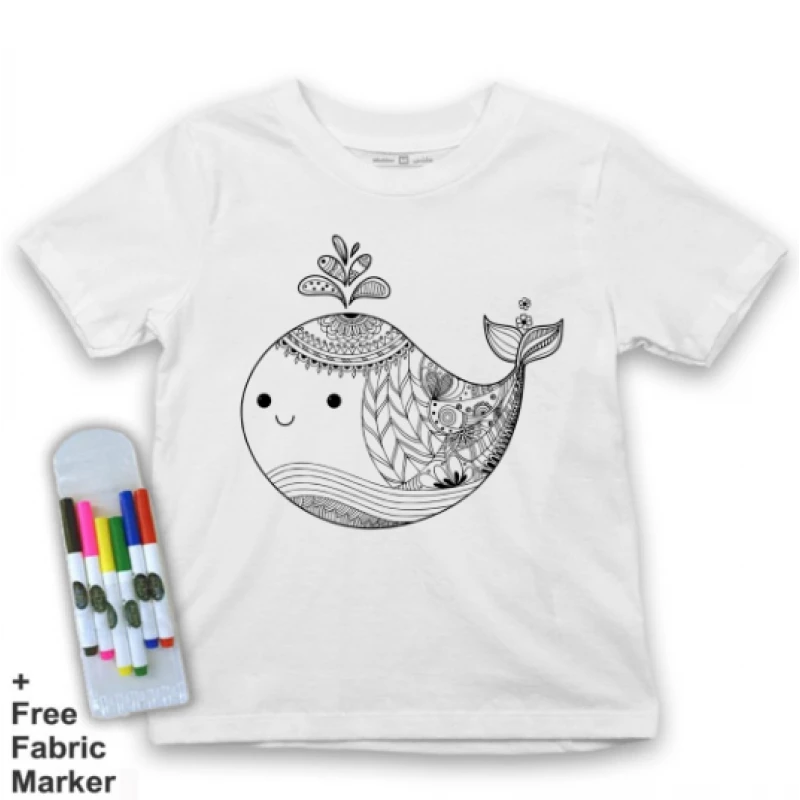 Mlabbas Kids Coloring T-Shirt, Whale Design, 6 Years - Mlabbas