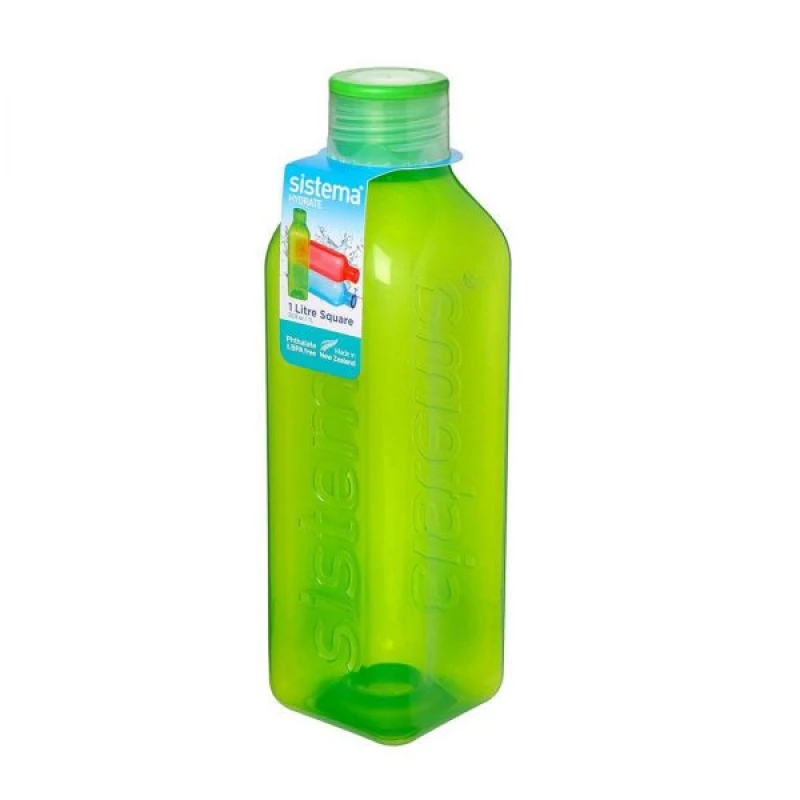 مطرة ماء مربعة هيدرات من سيستيما، لتر - أخضر - سيستما