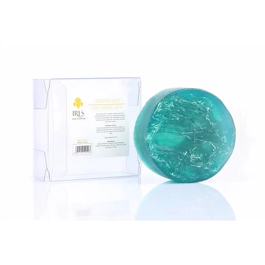 Iris Glycerin Soap with Natural Luffa 200g, Turquoise Iris Glycerin Soap with Natural Luffa 200g, Turquoise