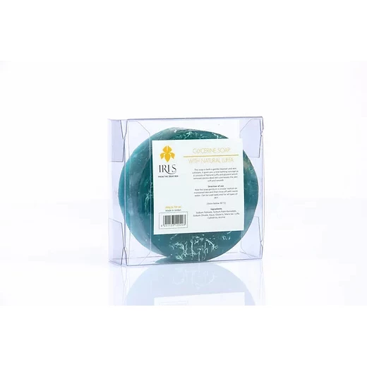 Iris Glycerin Soap with Natural Luffa 200g, Turquoise - أيريس البحر الميت - Image 2