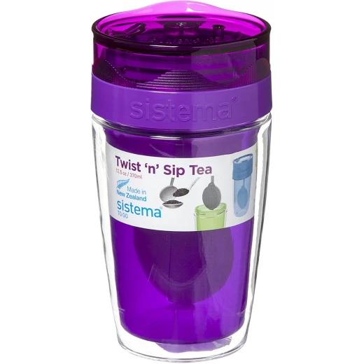 Sistema Twist Sip Tea To Go Travel Mug With Filter, Purple Sistema Twist Sip Tea To Go Travel Mug With Filter, Purple