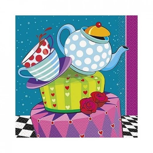 Amscan Mad Hatter Tea Party 16 Luncheon Napkins Alice Wonderland