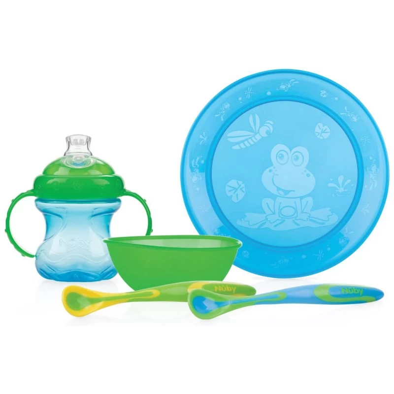 Nuby Fun Feeding™ Set, Blue & Green - نوبي
