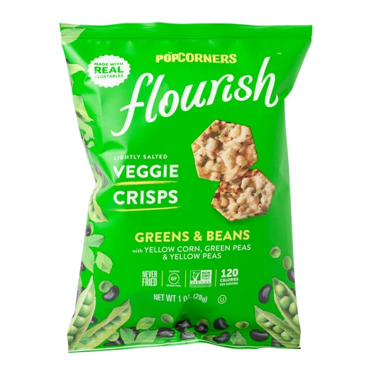 POPCORNERS Flourish Veggie Crisps Greens & Beans, 28 gm