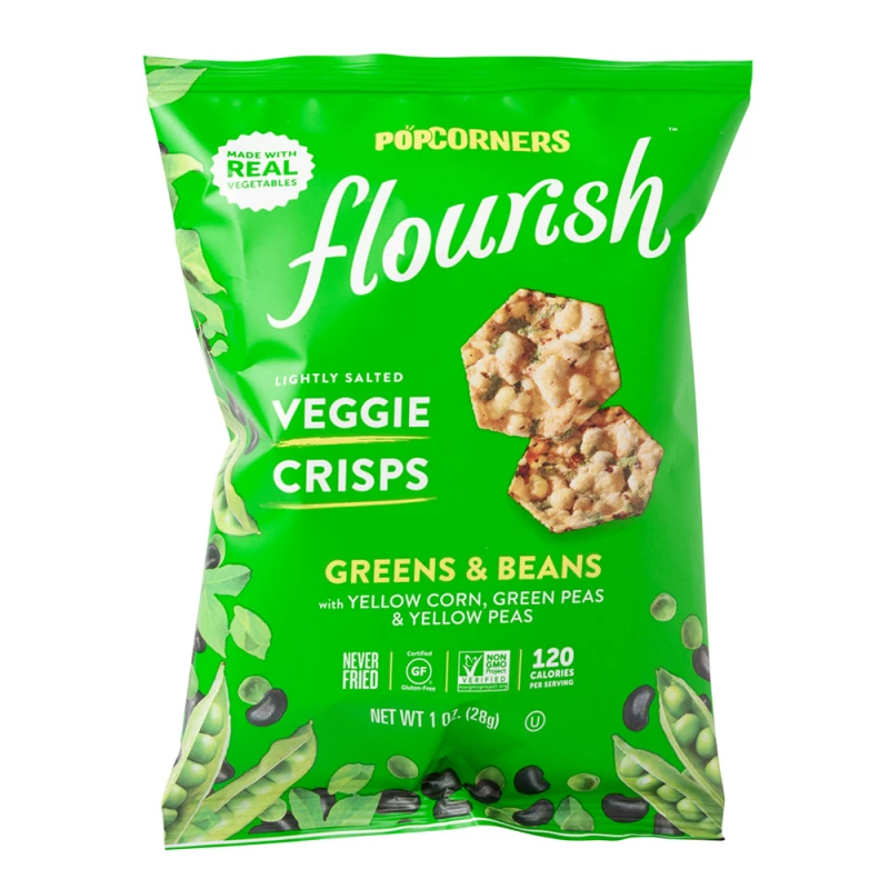 POPCORNERS Flourish Veggie Crisps Greens & Beans, 28 gm - بوب كورنرز