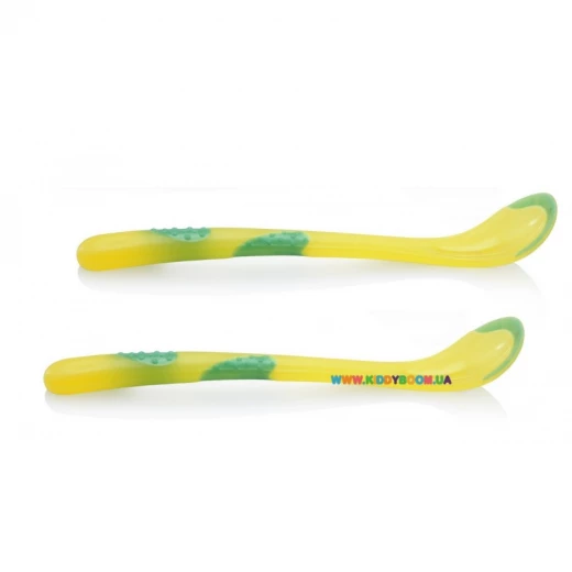 Nuby Patented Angled Hot Safe™ Spoon +6 months, 2 pieces - أصفر Nuby Patented Angled Hot Safe™ Spoon +6 months, 2 pieces - أصفر
