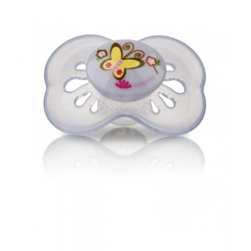 Nuby Colored Butterfly Pacifier With Oval Baglet (6-18Months) - Grey - نوبي