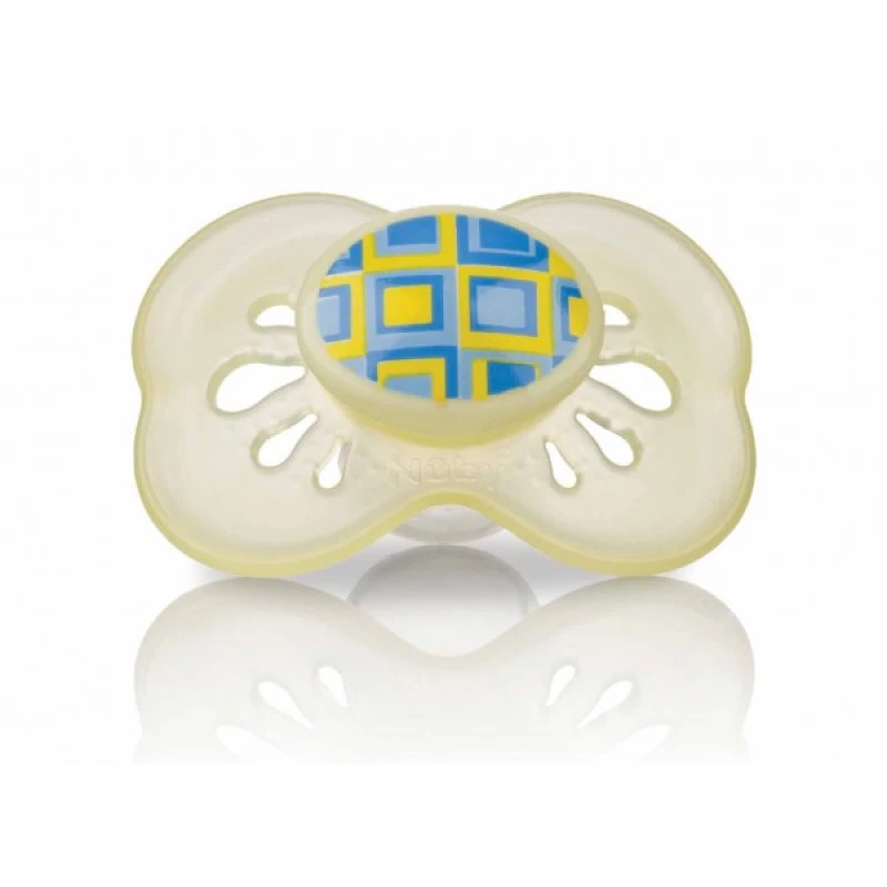 Nuby Colored Butterfly Pacifier With Oval Baglet (6-18Months) - Yellow - نوبي