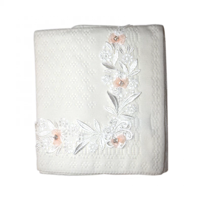 White Triko Blanket with Lace, with Orange Flower