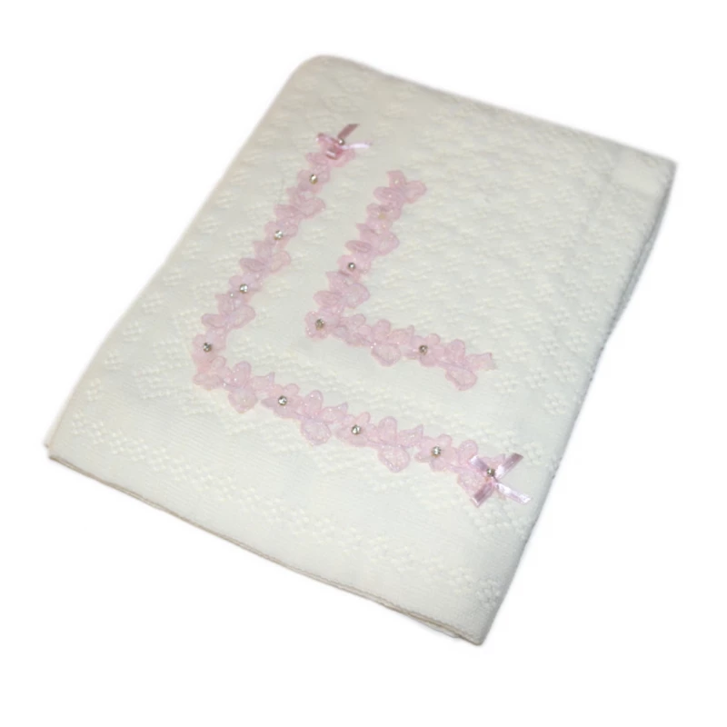 White Triko Blanket with Lace, (Pink)