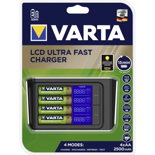 Varta LCD Ultra-Fast Charger for cylindrical cells incl. rechargeables NiMH AAA , AA Varta LCD Ultra-Fast Charger for cylindrical cells incl. rechargeables NiMH AAA , AA