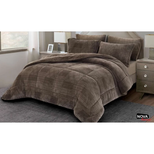 Nova Velvet Comforter 6pcs Set Coll. Taylor King Taupe Nova Velvet Comforter 6pcs Set Coll. Taylor King Taupe