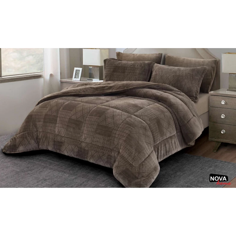 Nova Velvet Comforter 6pcs Set Coll. Taylor King Taupe - نوفا هوم