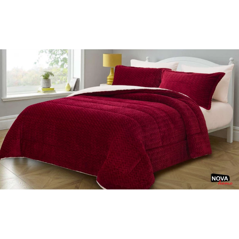 Nova Comforter 4pcs Set Doma Twin Burgandy - نوفا هوم