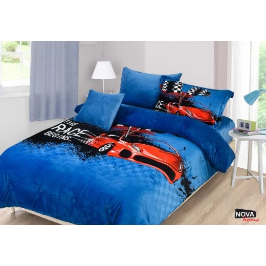 NOVA Velvet Comforter 4pcs Set L.S Coll. Race Twin Blue