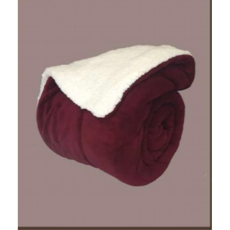 NOVA Fleece Sherpa Comforter Plain 160x220 Burgandy - Twin - نوفا هوم