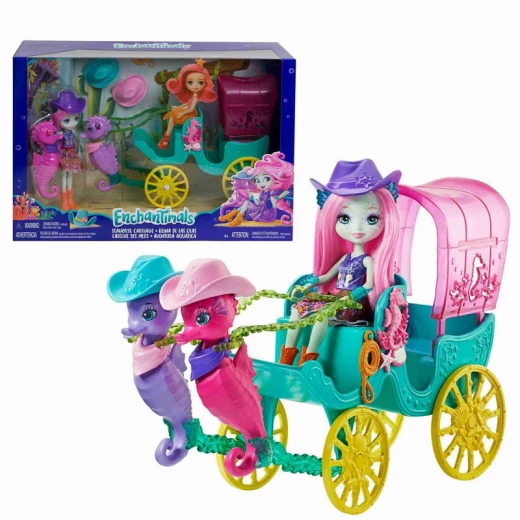 Enchantimals Sandella Seahorse, Friends and Western-styled Coach Doll - إنشانتملز - Image 3