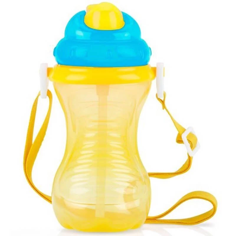 Nuby Flip-It Straw Cup With Strap - Yellow, 420 ml - نوبي