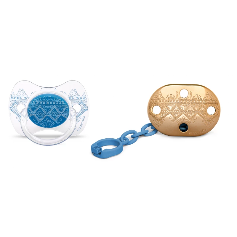 Suavinex Pacifier Premium Couture Physiological Teat Chain, Dark Blue 4-18 months - Suavinex