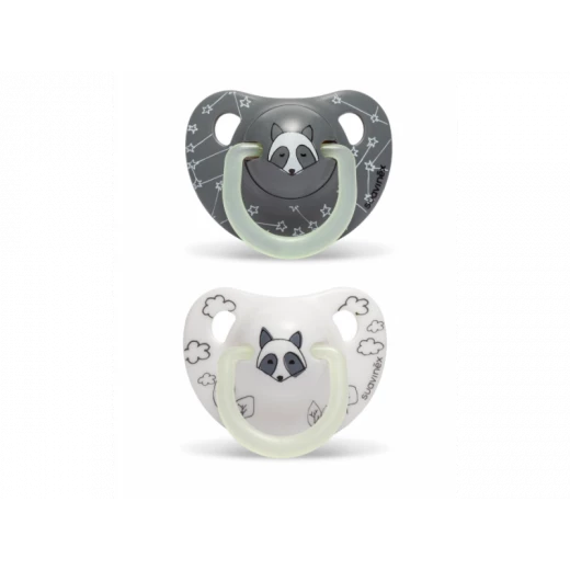 Suavinex Night & Day, Anatomic Silicone Soothers 6-18m, Racoon 2pcs Suavinex Night & Day, Anatomic Silicone Soothers 6-18m, Racoon 2pcs