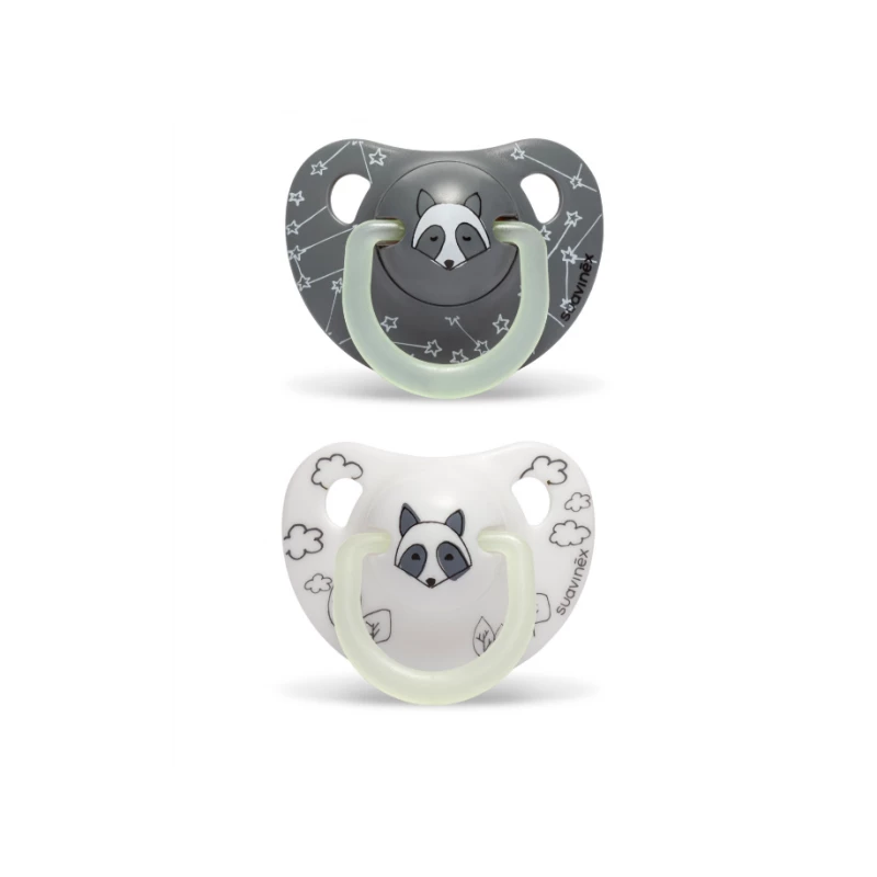 Suavinex Night & Day, Anatomic Silicone Soothers 6-18m, Racoon 2pcs - سوافينكس