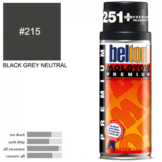 Molotow Belton Premium Spray Paint 400ml Black Grey Neutral 215 Molotow Belton Premium Spray Paint 400ml Black Grey Neutral 215