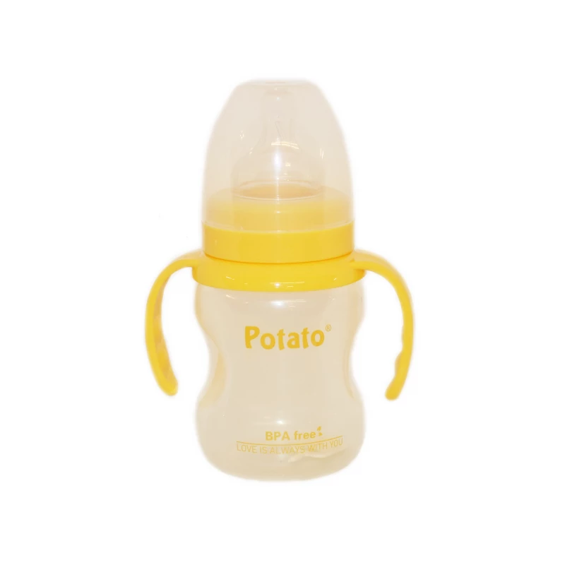 Potato Baby Feeding Bottle with Handle, 3-6 months, Yellow, 180 ml - بوتاتو