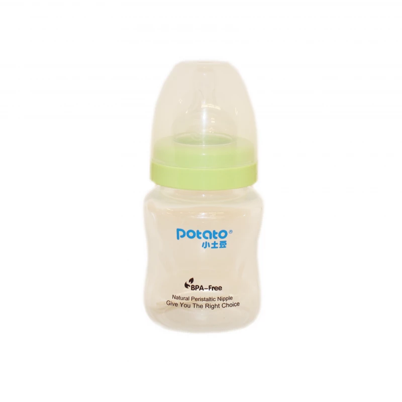 Potato Baby Feeding Bottle with Handle - Wide Neck, 3-6 months, Green, 180 ml - بوتاتو