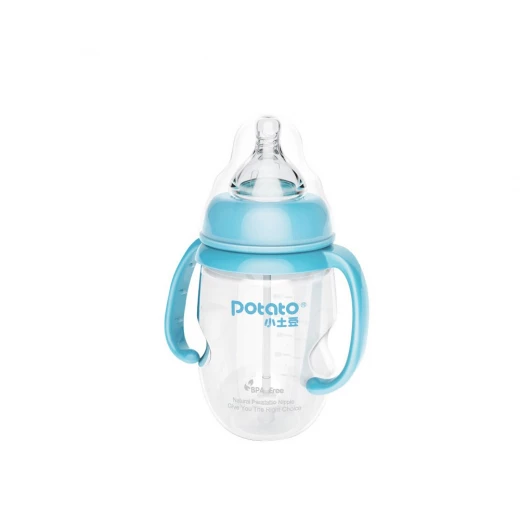 Potato Baby Feeding Bottle with Handle Size (L) +4m - Blue 270ml Potato Baby Feeding Bottle with Handle Size (L) +4m - Blue 270ml