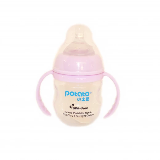 Potato Baby Feeding Bottle with Handle, Wide Neck, 0-3 months, Pink, 150 ml Potato Baby Feeding Bottle with Handle, Wide Neck, 0-3 months, Pink, 150 ml