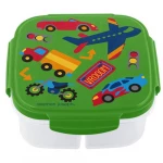 Stephen Joseph Snack Box with Ice‑Pack, “Transportation” Design, 750 ml Insulated Lunch Container, 3 Compartments 15.2 × 15.2 × 6.35 cm - Stephen Joseph