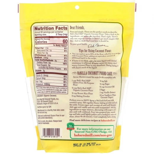 Bob's Red Mill Gluten Free Organic High Fiber Coconut Flour New 453g - Bob's Red Mill - Image 4
