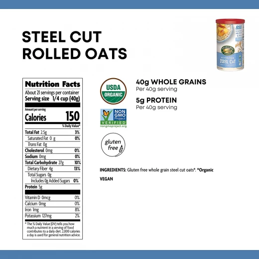 Nature’s Path Steel Cut Oatmeal, Healthy, Organic & Sugar Free, Gluten-Free 850g - Nature's Path Organic - Image 3