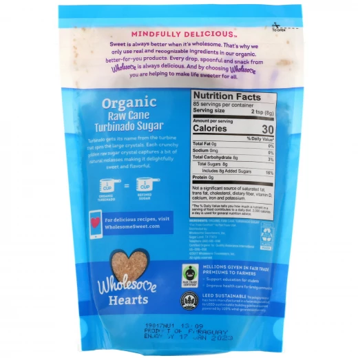 Wholesome, Organic Turbine, Raw Sugar Cane, (680 g) - هول سم - Image 2
