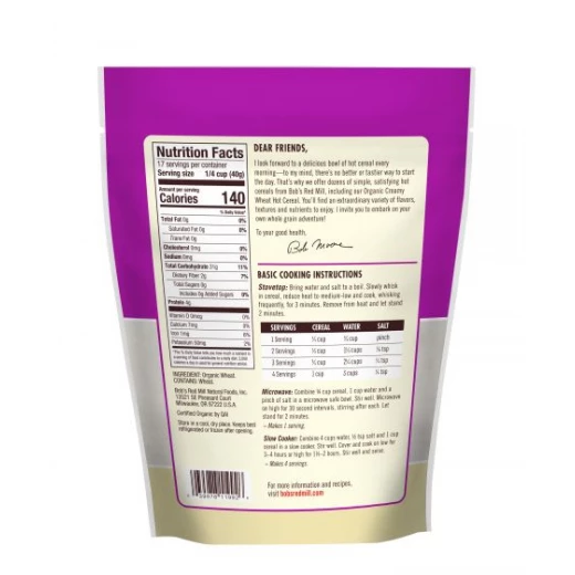 Bobs Red Mill Creamy Wheat Hot Cereal, Organic, 24 Oz (680 G) - بوبز ريد ميل - Image 2