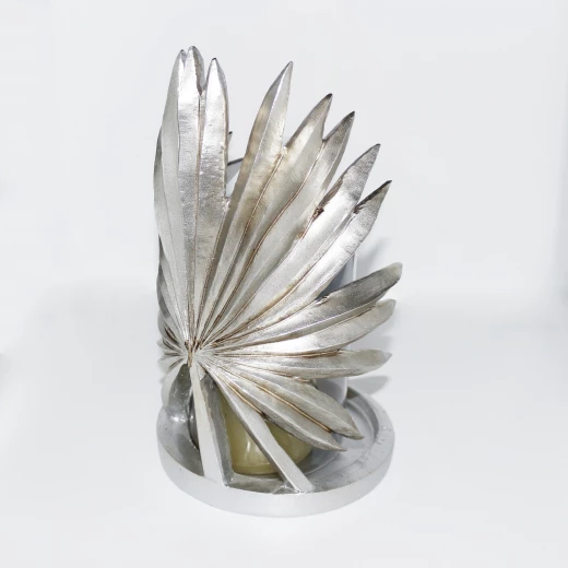 Silver Glass Candle Holder with Leaf Shape - Image 2