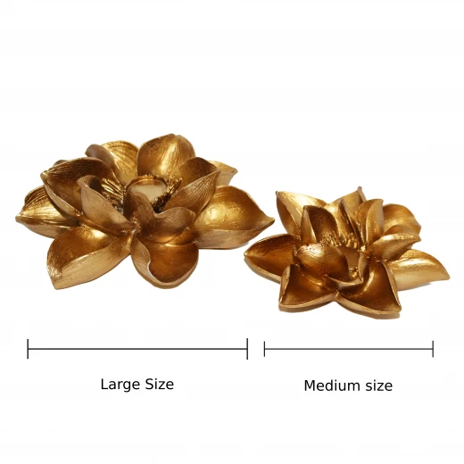 Candle Gold Holder, Medium Size, Flower Shape Decoration Piece - Image 2