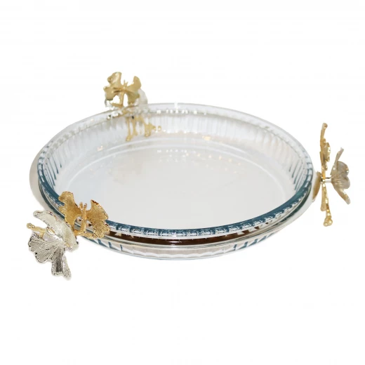 Antique Big Glass Plates With Gold and Silver Holder