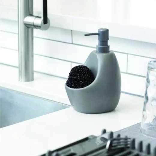 Umbra Joey Soap Dispenser With Sponge Caddy, Charcoal Umbra Joey Soap Dispenser With Sponge Caddy, Charcoal