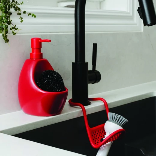 Umbra Joey Soap Dispenser With Sponge Caddy, Red Umbra Joey Soap Dispenser With Sponge Caddy, Red
