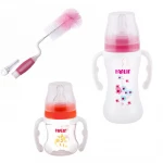 مجموعة فارلين (زجاجة رضاعة بلاستيكية من فارلين للأطفال، 250 مل - برتقالي + مقعد حمام للأطفال من فارلين - أخضر + فرشاة زجاجة وحلمة من فارلين، وردي) - فارلين