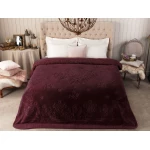 Madame Coco - Jardin Fleuri Emboss Mink Blanket , Burgundy - مدام كوكو