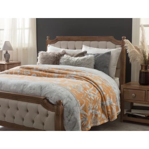 Madame Coco - Antibes Printed Wellsoft Blanket - Double Grey/Orange - مدام كوكو - Image 3