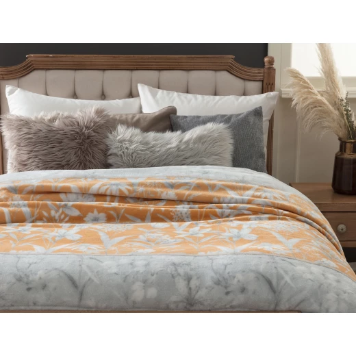 Madame Coco - Antibes Printed Wellsoft Blanket - Double Grey/Orange - مدام كوكو - Image 2