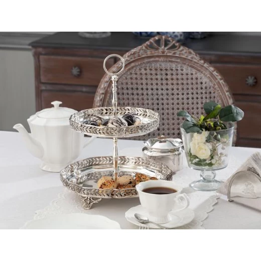 Madame Coco - Silver Plated Round 2-plate Stand - مدام كوكو - Image 2