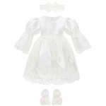 Little Princess 4 pieces Long Sleeves Dress Set for 3-6 months Girl, White