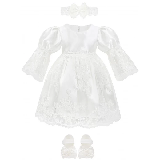Little Princess 4 pieces Long Sleeves Dress Set for 3-6 months Girl, White Little Princess 4 pieces Long Sleeves Dress Set for 3-6 months Girl, White