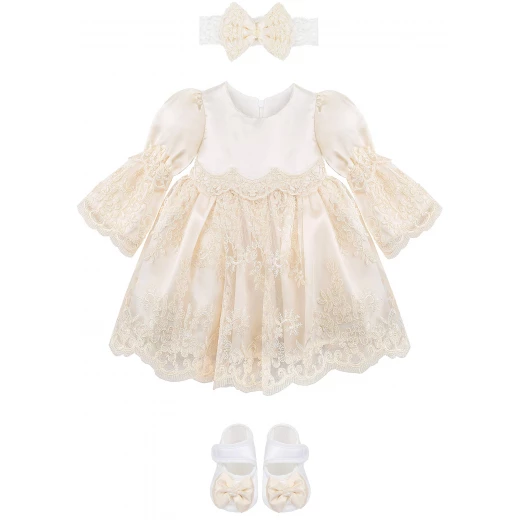 Little Princess 4 pieces Dress Set for 3-6 months Girl, Beige - Image 2